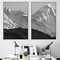 2 Piece Framed Canvas Wall Art Black and White Mountains Canvas Prints Home Artwork Decoration for Living Room,Bedroom - 16