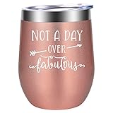 Not a Day Over Fabulous - Fun Birthday Gifts for Women - Funny Birthday, Christmas Wine Gift Ideas for Her, Best Friend BFF, Mom, Wife, Daughter, Sister, Aunt, Coworker - LEADO Birthday Wine Tumbler