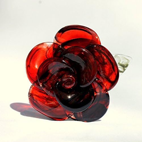 Red with Black Accents Handmade Glass Rose, Long Stemmed Hand Blown Lampwork Flower