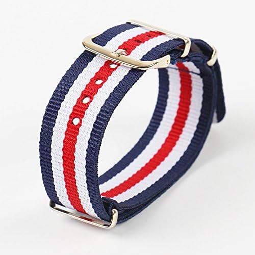 18mm Watch Band,VKIS Premium Fine Woven Nylon Adjustable Replacement Nato Strap Universal Wristband,Blue White Red