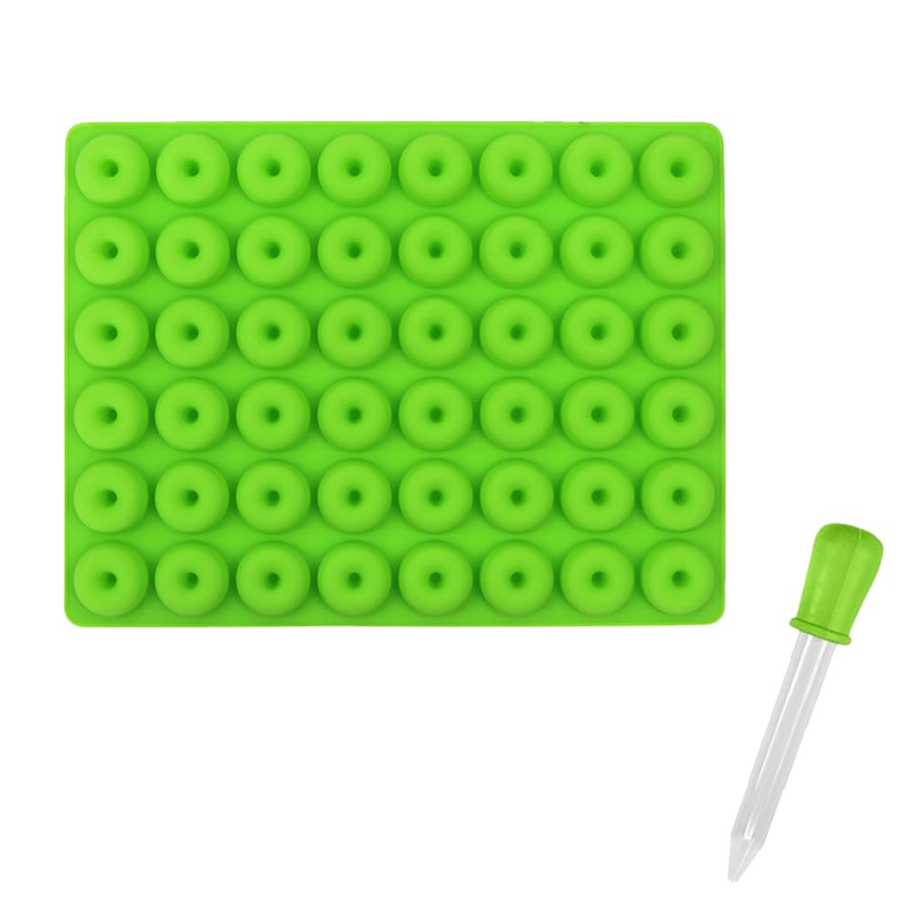 Donut Gummy Moulds 48 Cavity Silicone Candy Mold Small Doughnut Mould Nonstick Sweet Moulds with Dropper for DIY Cookie Candy Chocolate Ice Cube Backing