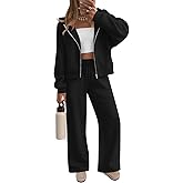 ZESICA Women's 2 Piece Outfits 2025 Spring Winter Fleece Hoodie Tracksuit Zip Up Sweatshirt Long Sweatpant Matching Set