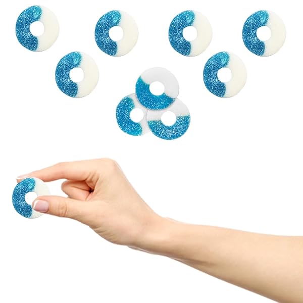 BLUE RASPBERRY GUMMY RINGS CANDY, ASSORTED FRUIT FLAVORS GUMMIES, ALLERGY FRIENDLY, NON-GMO, NO ARTIFICIAL SWEETENERS GUMMY (8OZ BAG)