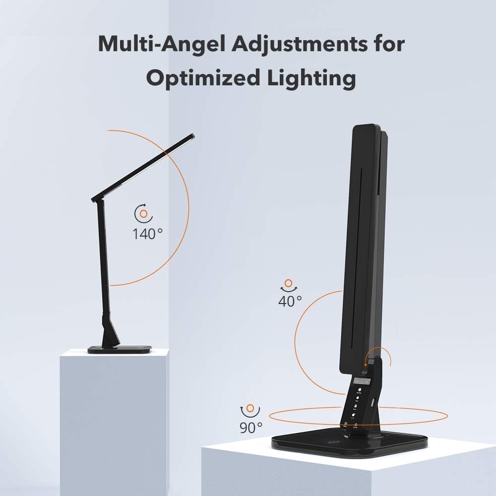TaoTronics LED Desk Lamp with USB Charging Port, 4 Lighting Modes with 5 Brightness Levels, 1h Timer, Touch Control, Memory Function, 14W, Official Member of Philips EnabLED Licensing Program, Black (TT-DL01) - V Light Lighting Led Strip Desk Lamp - 