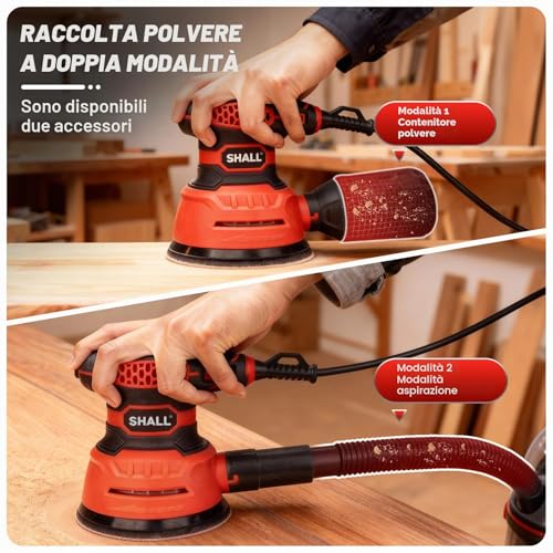 SHALL Orbital Sander 350W 6 Variable Speed 13000RPM 125mm Electric Hand Tool Suitable for Sanding, Polishing and Woodworking