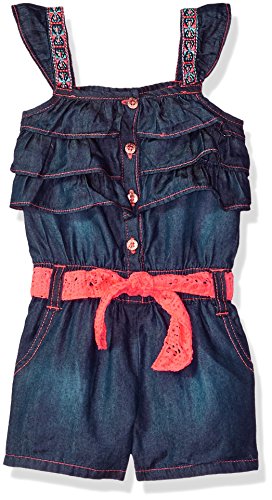 Limited Too Girls' Toddler Romper, Baby Ruffles with Self tie Belt Dark Blue Denim, 3T