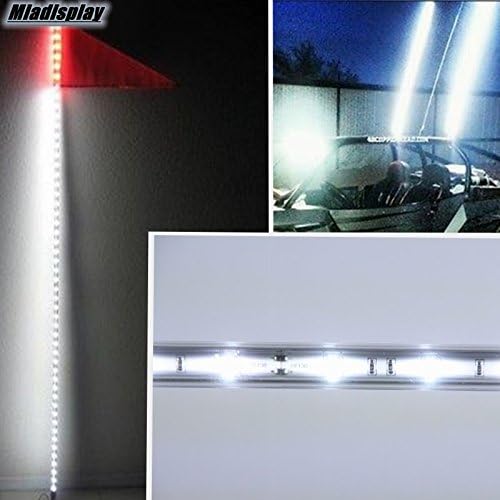 Miadisplay 5ft Led Whip Lights for Atvs Utvs Truck White LED XTREME Whip Lights Led Whip Antenna off road Sand Dunes buggy & Safety Flag ( 5FT, White )