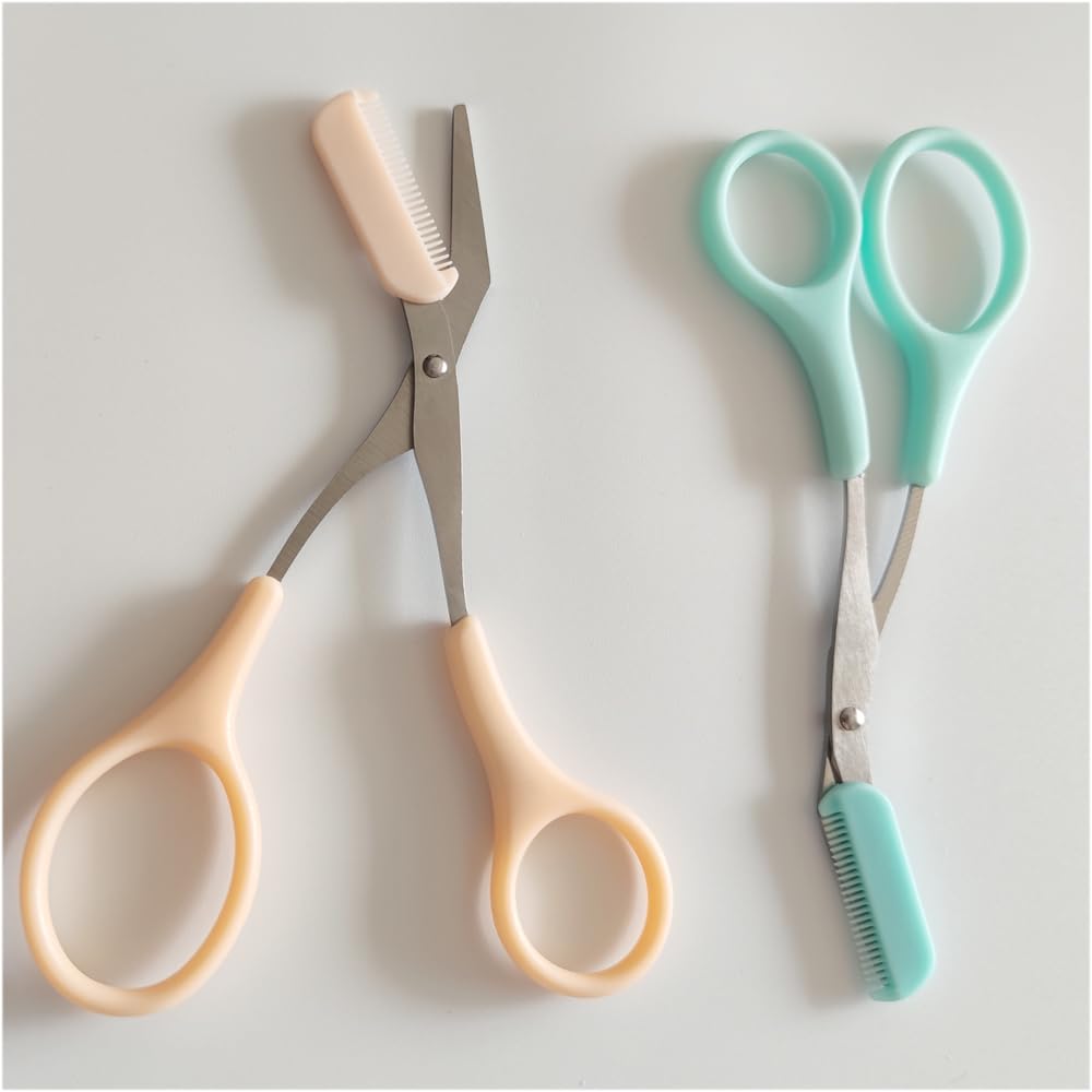 Photo 1 of 2Pcs Eyebrow Trimmer Scissors, Men Women Eyebrow Clippers, Comb Head Detachable, Safe Eyebrow Trimming Tool, Beard Trimmer, Easy to Operate for Beginners, Makeup Artist Recommended Eyebrow Scissors