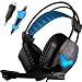 SADES A30S USB Stereo Gaming Headset Bass Vibration Over Ear Headphones with Microphone Volume Control Noise Isolating LED Lights for PC MAC Gamers (Black)