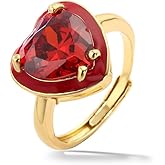 NewZenro Crystal Red Heart Rings for Women 14k Gold Plated Dainty CZ Cubic Zirconia Enamel Adjustable Stacking Statement Finger Band Ring Comfort Fit Wedding Anniversary Promise Jewelry