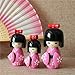 Houseuse Japanese Kokeshi Wooden Doll Girl Ornament Kimono Pink 3 PCS in 1 Set