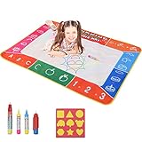 Cozytime Large Magic Water Doodle Mat Multicolor 40 X 28 Inch Kids Drawing Mat Pad with 3 Water Drawing Pens, 1 Brush and 9 Molds, Learning Educational Toys Gifts for 2 3 4 5 Girls Boys Toddlers