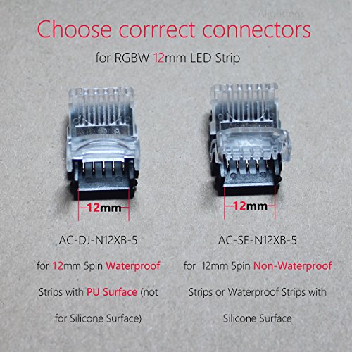 Alightings LED Connector 5 Pin for 12mm RGBW Waterproof LED Strip Lights- Strip to Wire Quick Connection, 20 - 18 AWG Wire No Stripping