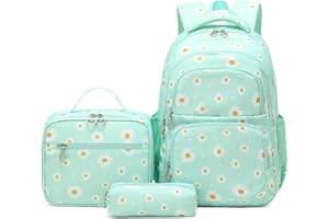 EKUIZAI 3Pcs Daisy Prints Backpack for Girls Bookbag set Primary School Daypack Elementary Students Knapsack with Lunch Box