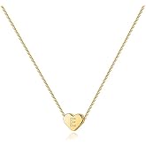 PAVOI 14K Gold Plated Tiny Heart Necklace | Dainty Necklace for Women | Personalized Letter Heart Choker | Adjustable Slider