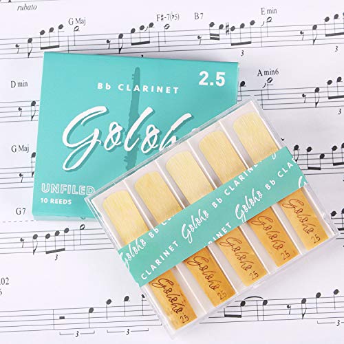 GOLOHO Bb Clarinet Reeds, Strength 2.5, Unfiled Cut, Box of 10