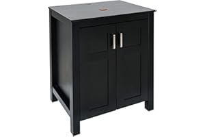 Puluomis 24 Inches Bathroom Vanity, Modern Stand Pedestal Cabinet, Wood Black Fixture, without Mirror
