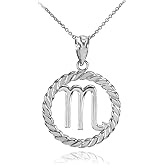 High Polish 14k White Gold Roped Circle Zodiac Sign Personalized Scorpio Pendant Necklace