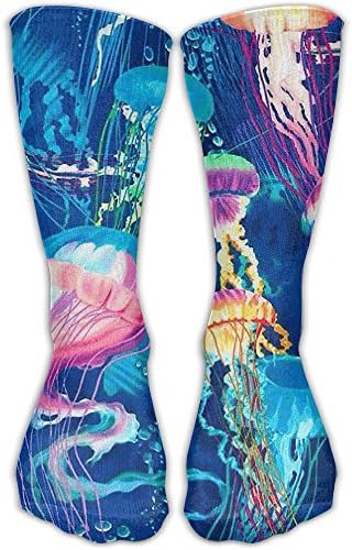 Raibow Color Jellyfish Pattern Women &amp; Men Socks Soccer Sock Sport Tube Stockings Length 11.8Inch