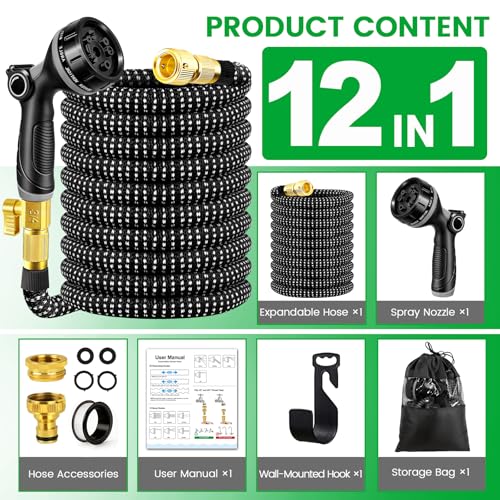 Expandable Garden Hose Pipe 100FT, Flexible Expanding Magic Hose Pipe for Garden with 10 Functions Spray Nozzle, Leakproof Anti-Kink Water Hose with Durable Fitting for Yard Lawn Gardening Car Washing