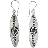 Sterling Silver Long Plate with a Flower Earrings, Handmade Drop Floral Boho Hippie Light Dangle earrings, Gift for Her