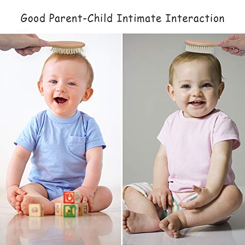 Baby Hair Brush and Comb Set Toddler Cradle Cap Soft Goat Brush Wooden Comb Grooming Kit for Baby Boy Girl Gifts by Slicemall, 3 Pieces