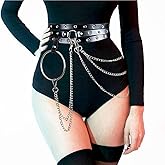 Wiwpar Punk Black Leather Waist Chain Belt with O-ring Layered Belly Body Chain Goth Rave Body Accessory for Women (style5)