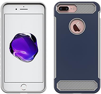 iPhone 7 Plus Case,iPhone 8 Plus Case Dual Phone Cases Carbon Fiber Design Shock Absorption Bumper Flexible TPU Cell Phone Case Rugged PC Back Phone Cover for iPhone 7P 8P 5.5 Inch (Navy Blue/Gray)