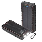 Hobest Solar Charger with Led Flashlight,Waterproof 12000mAh Solar Battery Charger with Dual USB, 2.1A Output Max Portable Phone Charger External Battery Pack Power Bank for Outdoors