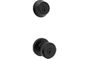 Kwikset Maven Front Door Lock Handle and Deadbolt Set, Entry Handleset Round Exterior with Interior Door Knob, Secure Locking Deadbolt, Matte Black, with Microban Protection