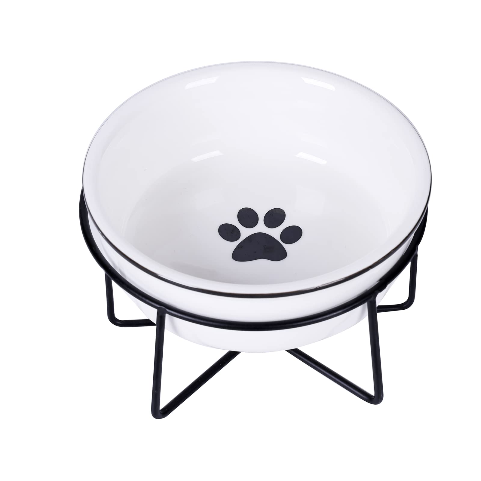 Photo 1 of GDCZ Ceramics Raised Cat Bowl with Heighten Metal Stand for Pet Food, 15 Ounces(White)