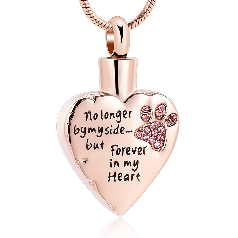 QGJNSGC Pet Cremation Jewellery Stainess Steel Heart Urn Necklace for Ashes Keepsake Ashes Necklace Dog Cat Paw Memorial Urn Pendant for Women Men