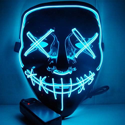Artbro Purge Mask Halloween LED, Wired Halloween Scary Cosplay Light up Mask for Festival Party Costumes Light Blue