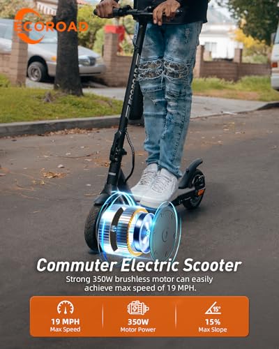 ECOROAD Electric Scooter EC6, 400W Peak Motor & 19 MPH Adults Commuting Scooters, 15 Miles Long Range Electric Kick Scooters, 8.5