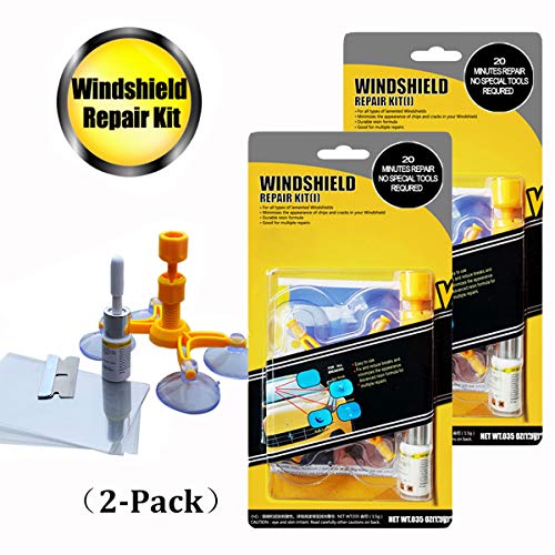 GLISTON Car Windshield Repair Kit for Chips and Cracks, Bulls-Eye, Spider Web, Star-Shaped, Nicks, Half-Moon Crescents, 2Pack