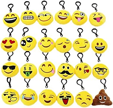 EODO 24 Pack Emoji Keychain, Plush Emoji Decorations,Emoticon Toy Pillow,Kids Party Supplies Favors
