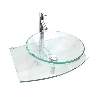 Buy Halo 23 1 2 Modern Glass Wall Mounted Round Vessel Bathroom Sink With Counter Includes Faucet And Drain Durable Tempered Glass Renovators Supply Manufacturing Online In Turkey B0007n6y32
