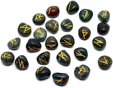 Kala Emporium Natural Genuine Gemstone Runes Natural Blood Stone Rune Set 25 Runes Natural Healing Tool Crystal Healing