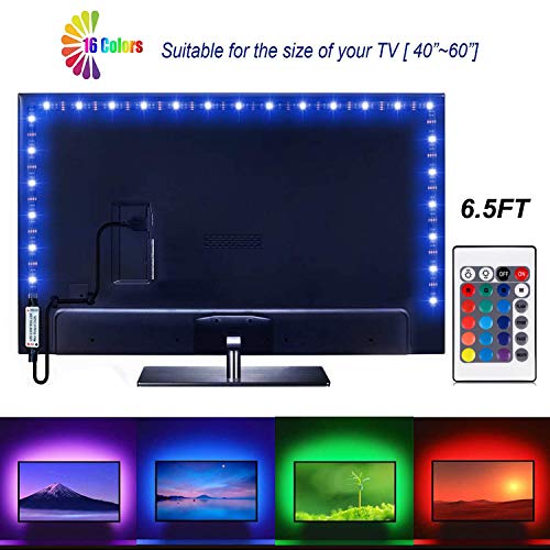 Led Strip Lights 6.56ft for 40-60in TV USB Backlight Kit with Remote, 16 Color 5050 Bias HDTV 24Key Remote