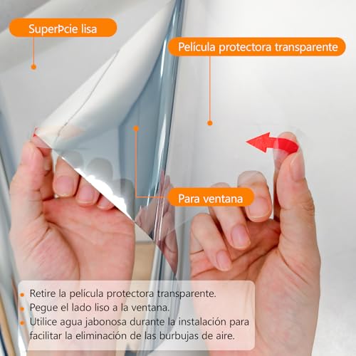 Weeoley Vinyl for Mirror-Effect Glass Adhesive Vinyl Unidirectional Reflective Glass 44.5 × 200 cm, Anti UV Anti Heat Privacy Protector Protects the Sun for Home Shop Office | Adhesivo Cristal Unidireccional Reflectante Anti UV Protector de Privacidad Protege del Sol para Hogar Tienda Oficina