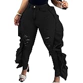 SperLucky Plus Size Jeans for Women Blue High Waisted Distressed Casual Jeans