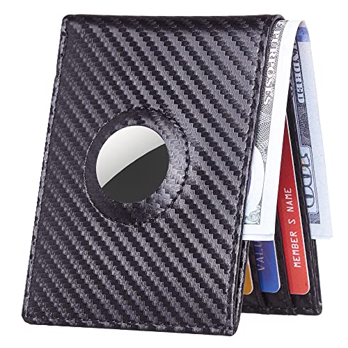 Hawanik Mens Bifold Wallet For AirTag Carbon Fiber Texture, Slim RFID