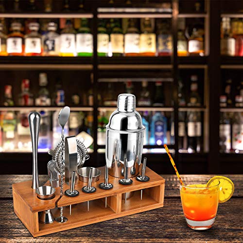 Hossejoy Premium-Cocktail Shaker Barkeeper Kit -13 Stück Bar-Werkzeug-Set mit stilvollem Bambus steht,umfasst Barkeeper… – Bild 6