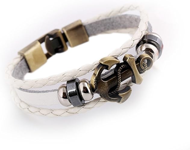 Amazon 本革 ブレスレット イカリ 碇 アンカー 男女兼用 メンズ レディース ホワイト アメカジ 民族 ボヘミアン サロン Gtline おしゃれ レザー ラグジュアリー 夏 ホワイト ブレスレット 通販