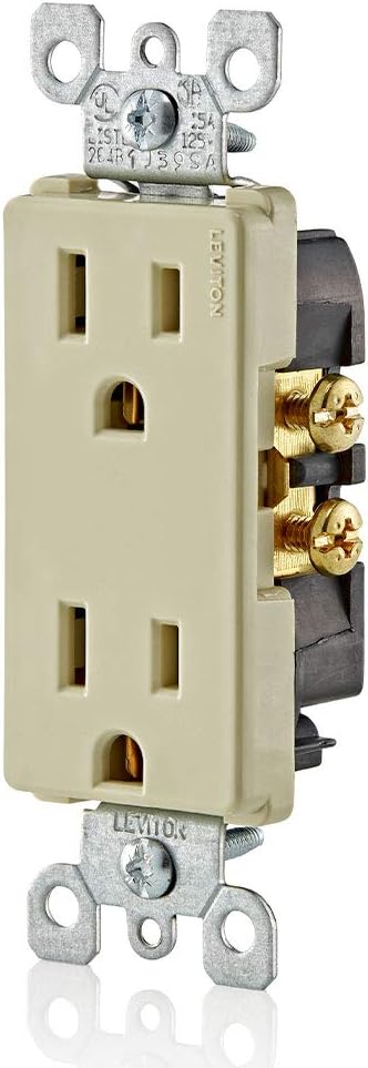 Leviton 5325-WMP 15 Amp, 125 Volt, Decora Duplex Receptacle, Residential Grade, Grounding, 10-Pack, White - Electrical Outlets - 