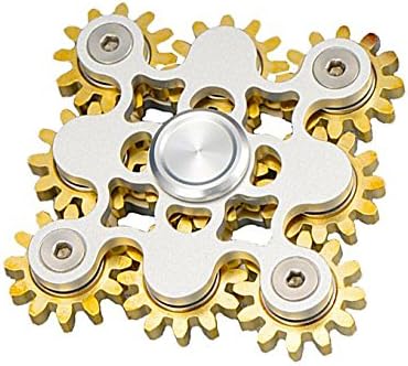 Magxandadu 9 Nine Gear Fidget Spinner Gear Teeth Linkage Fidget Toy Metal BRASS COPPER Gear EDC Gadgets Focus Toy Stress/Anxiety Relief Toy Gifts For Adults/Kids (Silver Golden (9 gear))