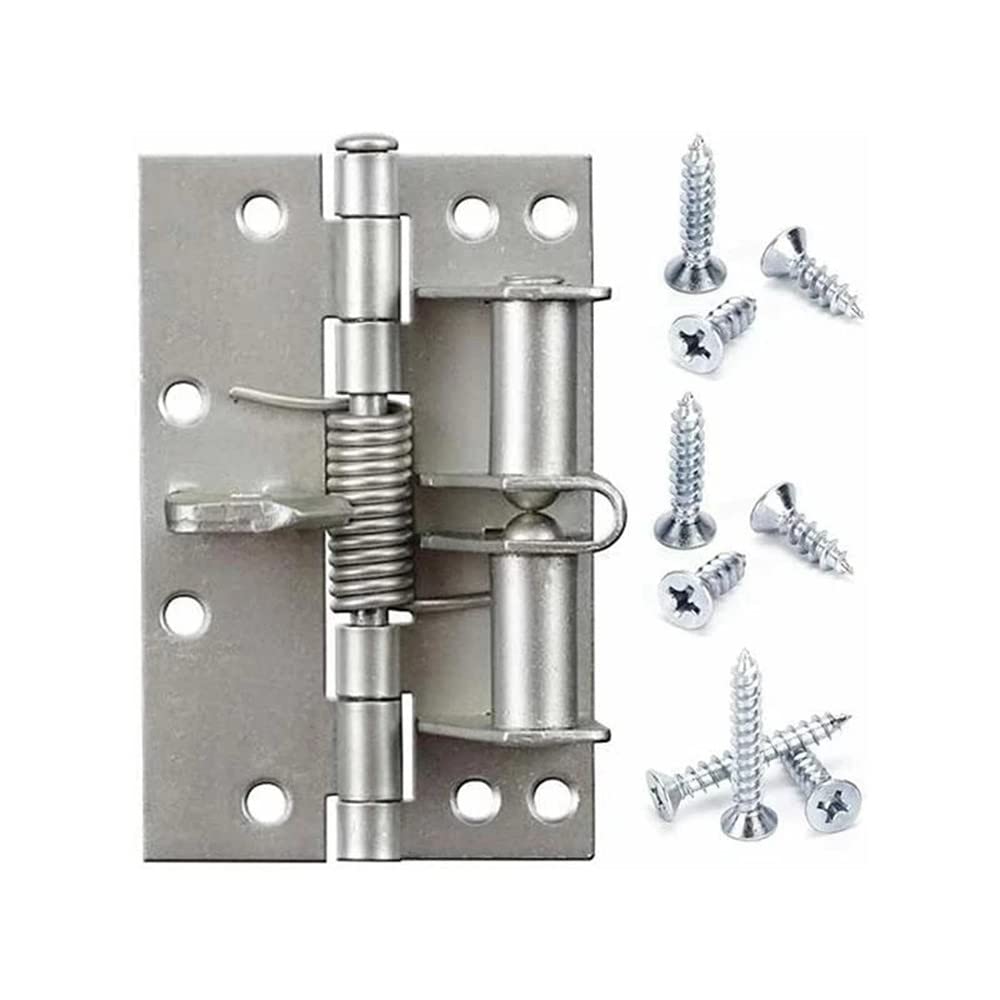 2Pcs 4inch Self-aligning Spring Hinge Automatic Closing Door Multi-Function Detachable Spring Hinges Positioning Door Closer,Silver