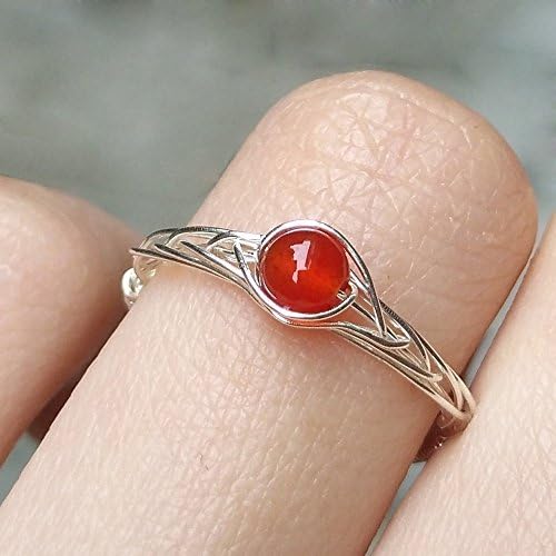 8#(5-12# Available) Natural Red Agate 925 Sterling Silver String Winding Thin Elegant Ring Handmade by "GRB ROY"