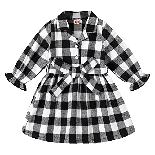 Happy Town Toddler Baby Girl Plaid Dress Fall Long Sleeve Belted