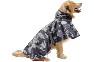 UVTQSSP Dog Raincoat with Reflective Belly Strip and Leash Hole, Waterproof Hooded, Lightweight Rain Poncho Dog Jacket for Size Medium and XXLarge Dogs Grey XL
